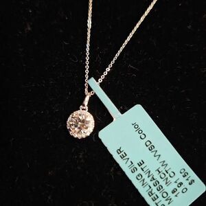 .91CTW VVSD Moissanite Halo Style pendant on 18" Sterling Silver chain